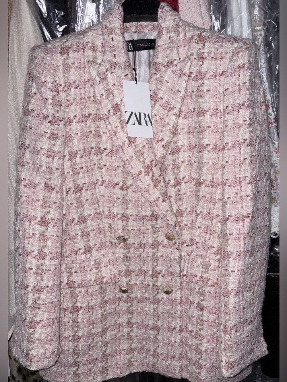 ZARA TEXTURED DOUBLE BREASTED BLAZER PINK MEDIUM